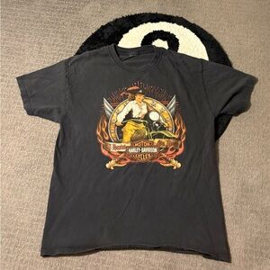 Harley-Davidson Black Short Sleeve Tee with Colorful Graphic Design